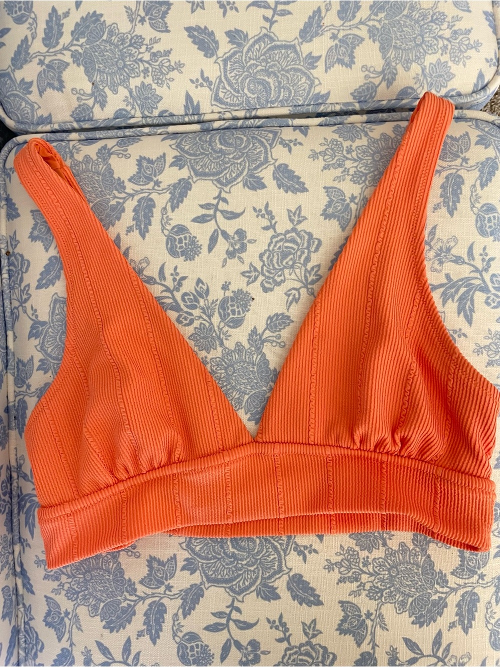Aerie Crinkle Ribbed Triangle Longline Plunge Bikini Top Orange Large